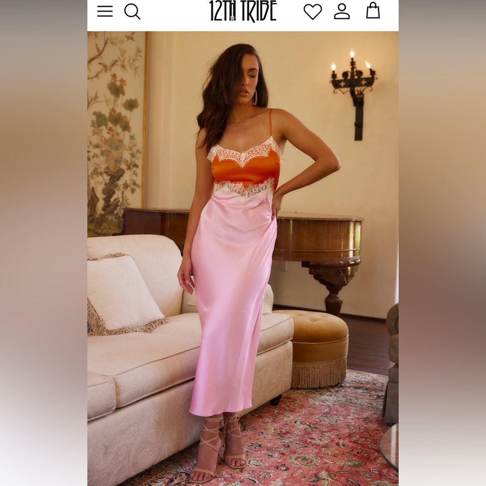 12th Tribe Taormina Pink Satin Midi Dress *small discoloration*